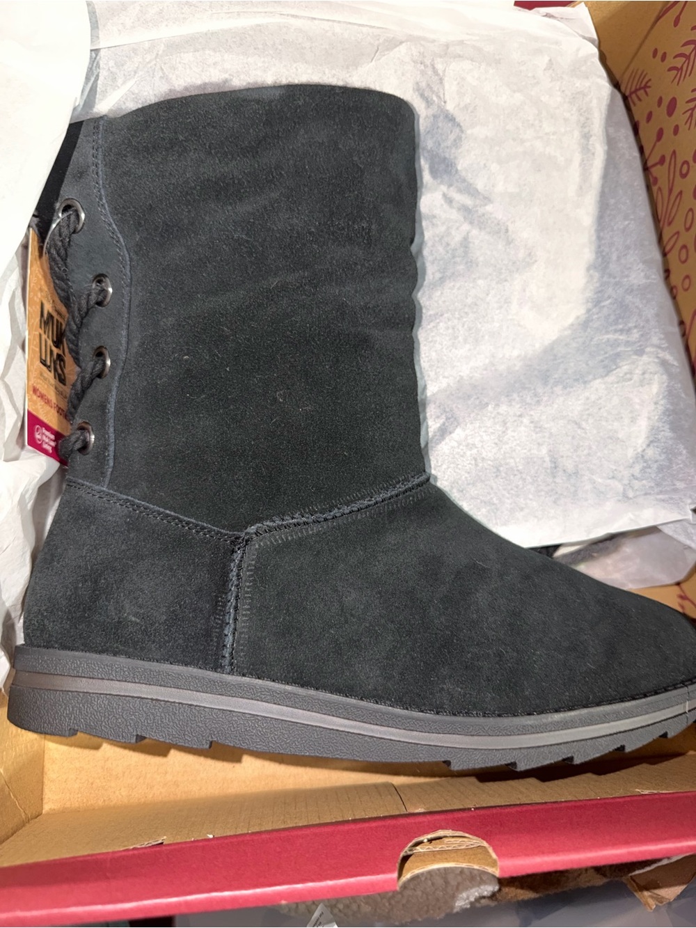 Muk Luks Women's Black Mid-Calf Lace-Up Boots Memory Foam Insole 8M Round Toe